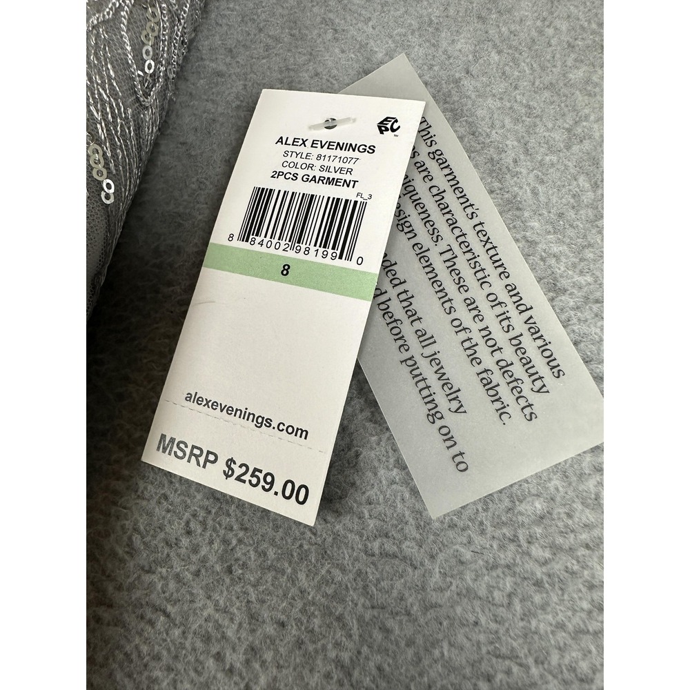 Alex Evenings Dress Womens 8 Silver Sequin Lace A-Line Formal Maxi Gown NWT - Picture 2 of 11